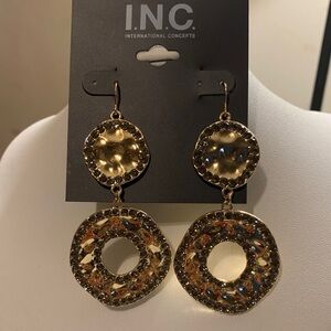 INC International Concepts Gold and Brown Dangle Earrings